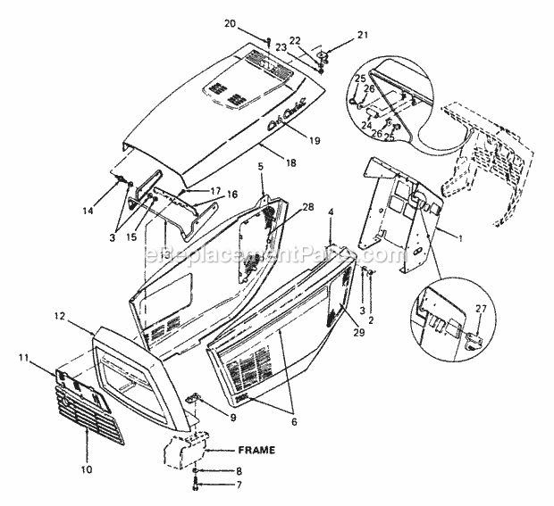 Hood And Grille Diagram and Parts List for 2086 880001-899000, 14A-735-100, 146-735-100 Cub Cadet Lawn Tractor